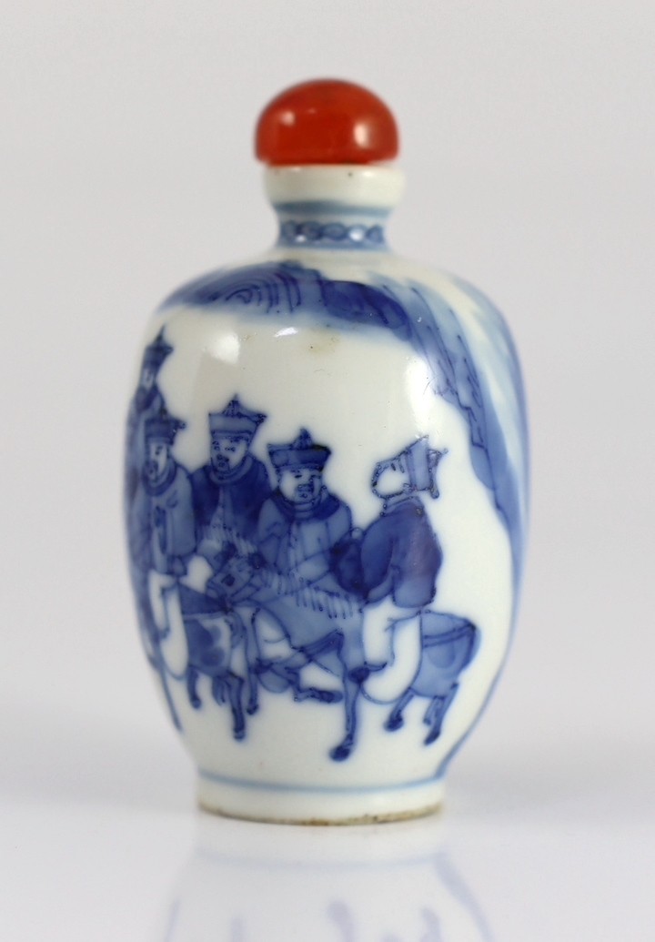 A Chinese blue and white snuff bottle, Yongzheng mark, 1850-1900, 6.5cm high